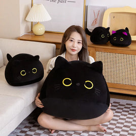 Lusy Store LLC Big Size Plush Cat Pillow Round Black Cat Bed Cushion Sleeping Toys Stuffed Soft Animal Dolls Kids Birthday Gift Plush