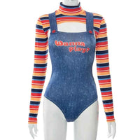 2024 Women Play Movie Character Bodysuit Chucky Doll Costume Set Halloween Costumes for Women Scary Nightmare Killer Doll B