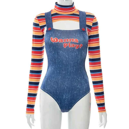 2024 Women Play Movie Character Bodysuit Chucky Doll Costume Set Halloween Costumes for Women Scary Nightmare Killer Doll B