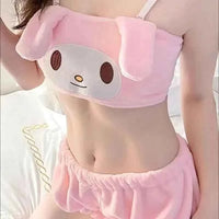 New Sanrio Kuromi Japanese thickened plush girl cute pajamas tube top set Melody Cinnamoroll kawaii sweet home wear wholesale My Melody