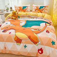 Pokemon Series Eevee Dragon 100% Cotton 4-piece set, Children's Cartoon 3-piece set of Sheet Pillowcase Quilt Cover Lusy Store