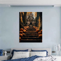 1.5 inch solid wood frame, haunted house for Halloween night, dark surrealist house wall decoration with paintings 1.5inch United States