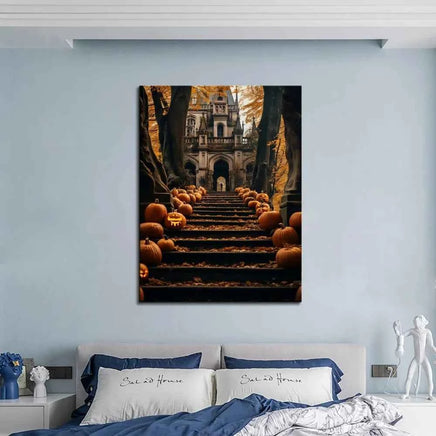1.5 inch solid wood frame, haunted house for Halloween night, dark surrealist house wall decoration with paintings 1.5inch United States