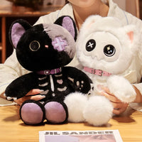 Lusy Store LLC Black White Kitten Scary Darkness Skeleton Cartoon Animal Doll Plush Toy Stuffed Halloween's Days Decor Present Plush