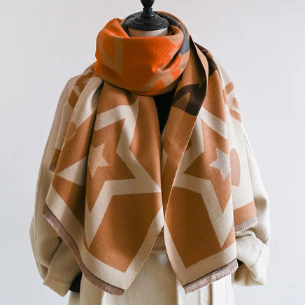 Lusy Store 2024 Luxury Star Two-Sided Scarf For Women Warmer Winter Cashmere Pashmina Scarves Shawls Female Thick Blanket Wraps Foulard 
