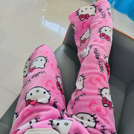 Hello Kitty Pajama Pants Fleece Double Elastic Fabric Soft Trousers Women Trousers Cartoon Birthday Gift 2