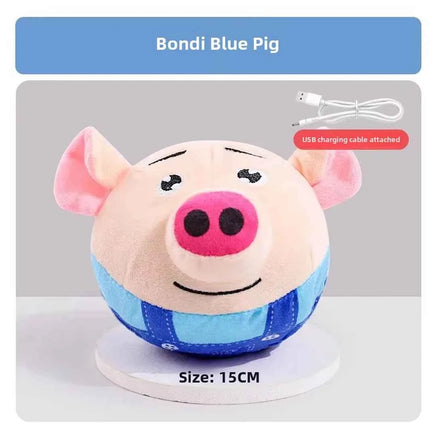 Interactive Electric Dog Toy, Rechargeable USB Jumping Ball with Plush Clown, Pet Puzzle & Training Toy Bondi Blue Pig
