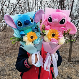 Lusy Store LLC Lilo &amp; Stitch Plush Bouquet With Sunflower Soap Rose Flower Gift Bouquet