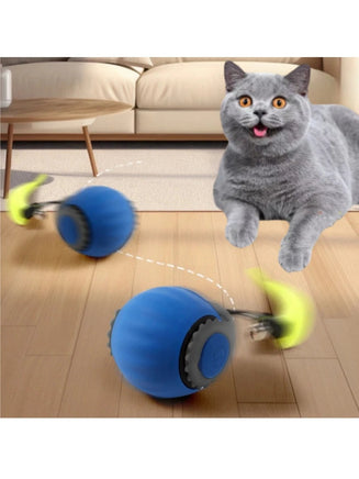 Interactive Cat Ball with Faux Tail, Automatic Rolling & Rechargeable, Smart Electric Mouse Toy for Dogs & Cats 2PC Blue