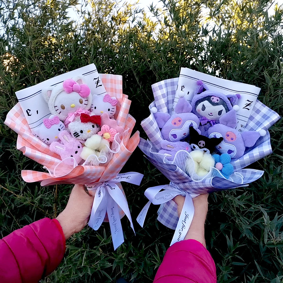 Lusy Store LLC Hello Kitty Kuromi Melody Cinnamoroll Plush Bouquet Home Decoration Xmas Friend Gifts Bouquet