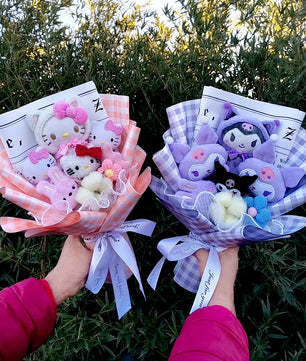Lusy Store LLC Hello Kitty Kuromi Melody Cinnamoroll Plush Bouquet Home Decoration Xmas Friend Gifts Bouquet