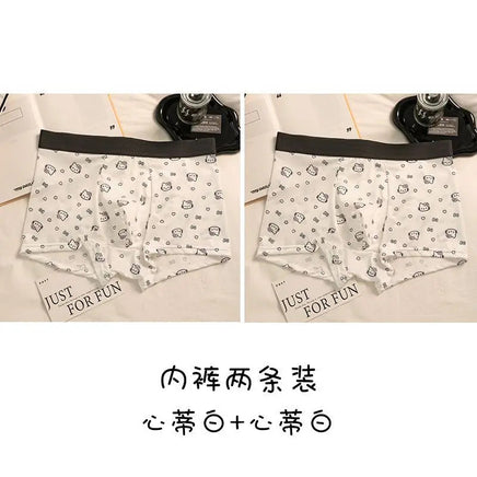 Men Hello Kitty Underwear Kawaii Student Cartoon Ice Silk No Trace Summer Printing Loose Four Corners Boxer Pants Briefs Gift 7