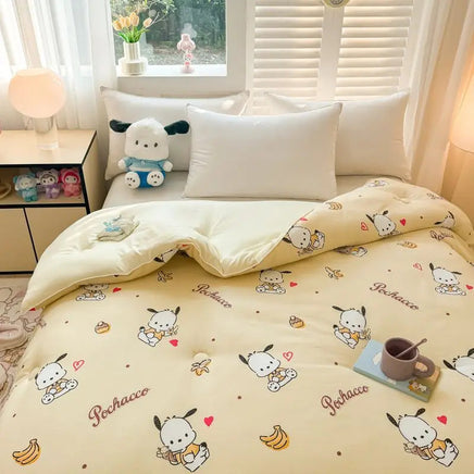 Sanrio Kawaii Hello Kitty Kuromi My melody Pochacco Cinnamoroll Cute Anime Quilt Kawaii Student Dormitory Quilt Set Holiday Gift Lusy Store