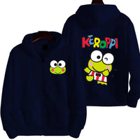 Men Zip Up Hoodie Keroppi White Cartoon Anime Sweatshirt for Couples Navy