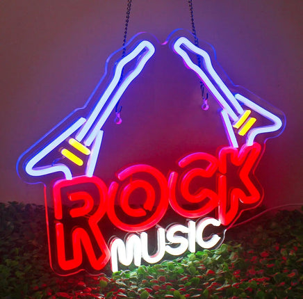 Lusy Store LLC Rock Roll Neon Signs Guitar Music Led Neon Wall Decor for Game Room Music Party Rock Studio Bar Disco Neon Sign