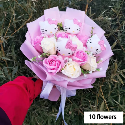 Hello Kitty Plush Bouquet Anime Rose Soap Flowers Home Wedding Decoration Christmas Valentine's Day Gift 10 flowers