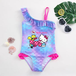 Hello Kitty Girls Swimsuit Mermaid Fish Scale One-Piece Bathing Suits Children's Dresses Kids Wear Summer Swimwear Beach Suit 017