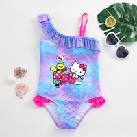 Hello Kitty Girls Swimsuit Mermaid Fish Scale One-Piece Bathing Suits Children's Dresses Kids Wear Summer Swimwear Beach Suit