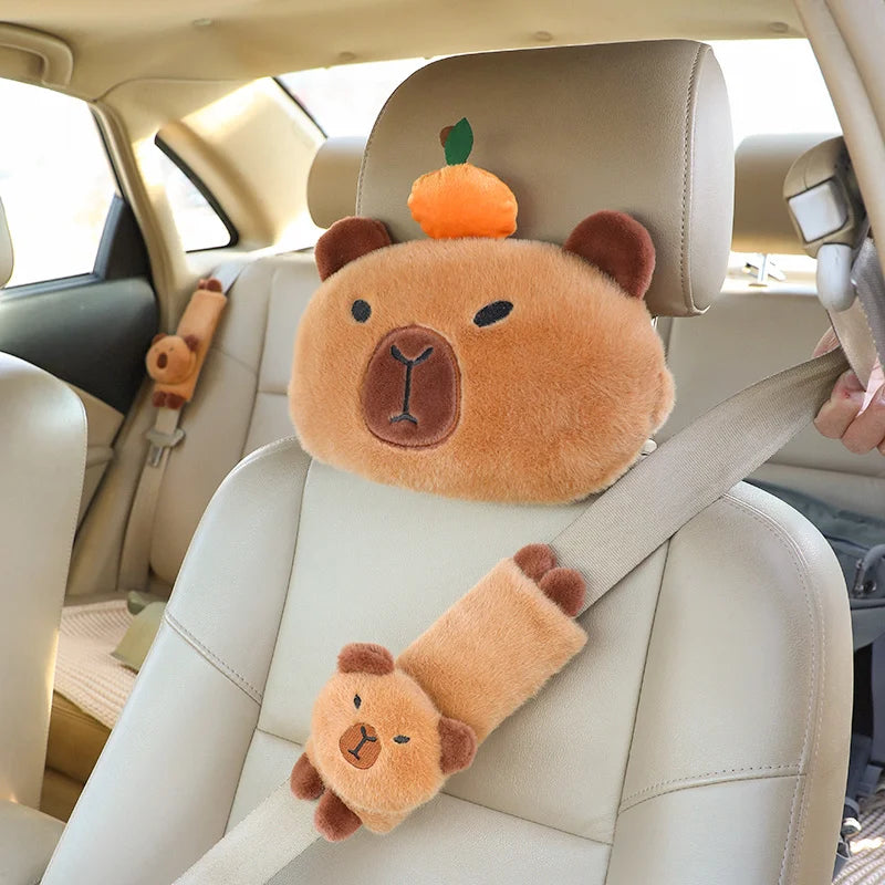 Lusy Store LLC Capybara Plush Doll Kawaii Capybara Car Seat Headrest Seat Belt Cover Kawaii Stuffed Gift Plush