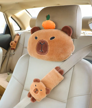 Lusy Store LLC Capybara Plush Doll Kawaii Capybara Car Seat Headrest Seat Belt Cover Kawaii Stuffed Gift Plush