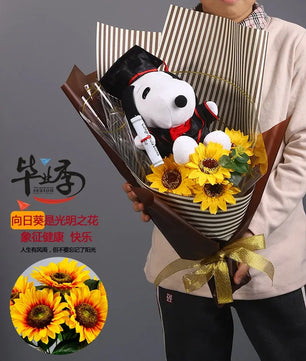 Lusy Store LLC Snoopy Plush Bouquet Cute Doll Flower Puppy Graduation Gift Bouquet