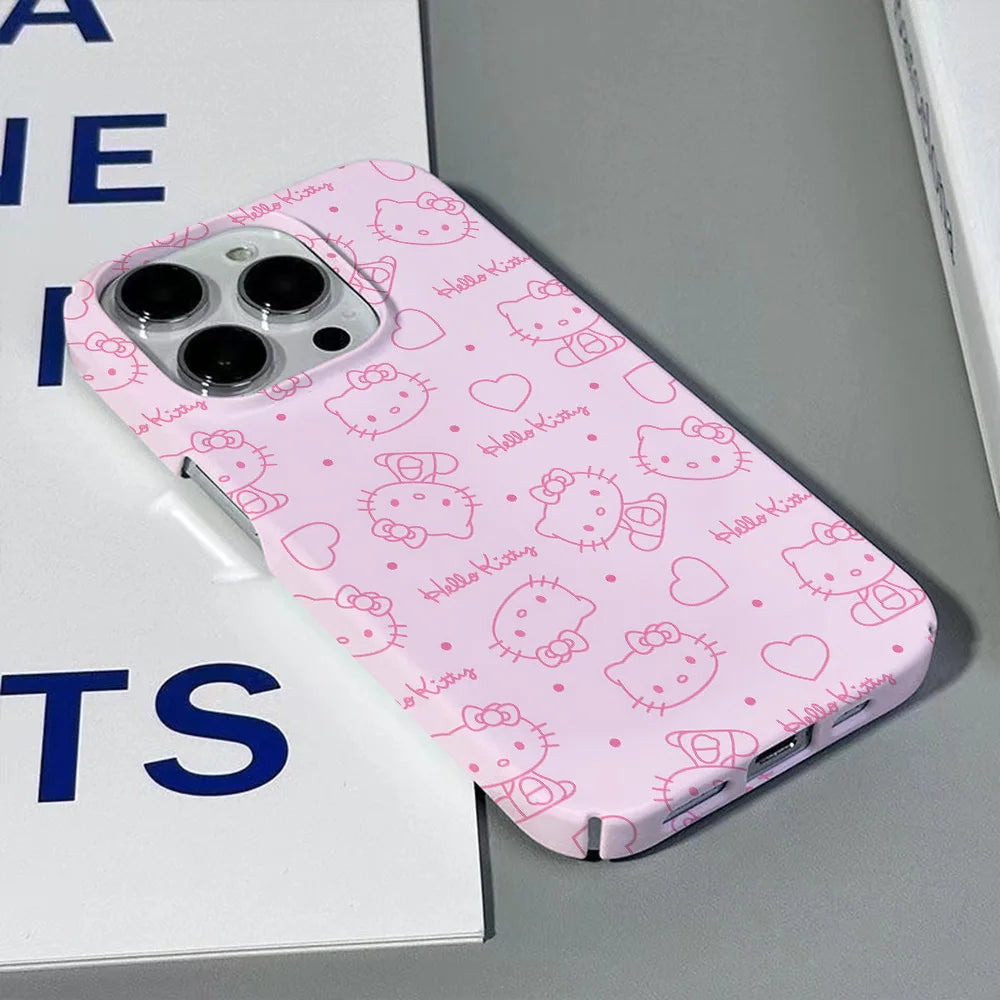 Lusy Store Cute Cartoon Hello Kitty Phone Case for IPhone 16 15 14 13 12 11 Pro Max XS XR XSMax 6 7 8 Plus Glossy HD Hard PC Cover 