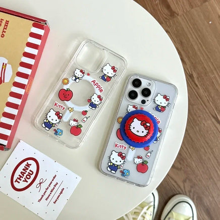 Cute Sanrio Hello Kitty Magnetic Wallet Bracket Magsafe Wireless Charge Phone Case For iPhone 16 15 14 13 12 11 Pro Max Cover