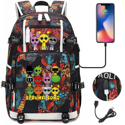 New Sprunki Print USB Boys Girls Kids Book Bags Large Capacity Teenagers Schoolbags Women Men Laptop Travel Backpack Picture Color 12 18 Inch