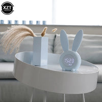 Mini Cartoon LED Digital Alarm Clock Electronic LED Display Sound Control Cute Rabbit Night Lamp Desk Rechargeable Clock