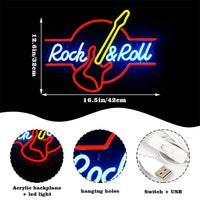 Lusy Store LLC Rock Roll Neon Signs Guitar Music Led Neon Wall Decor for Game Room Music Party Rock Studio Bar Disco Neon Sign