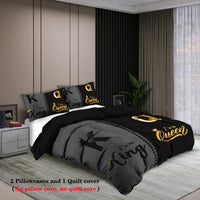 3pcs fashionable black gray K and Q design printed bedding set, soft, comfortable and breathable duvet cover, bedroom, hotel Lusy Store