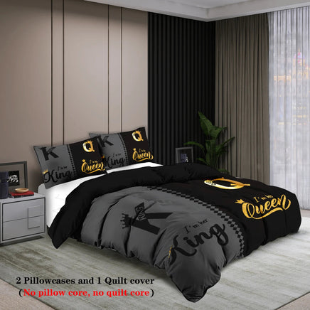 3pcs fashionable black gray K and Q design printed bedding set, soft, comfortable and breathable duvet cover, bedroom, hotel Lusy Store