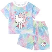 Hello Kitty Sets Summer Breathable Soft Children Clothes Baby Girls Cute Cartoon Short Sleeve Thin Two Piece Suit Gift KT904Y-KT906K