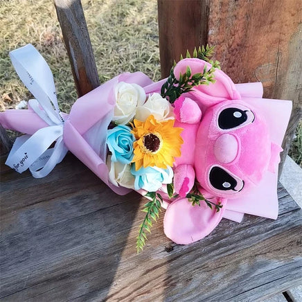 Lusy Store LLC Lilo &amp; Stitch Plush Bouquet With Sunflower Soap Rose Flower Gift Bouquet