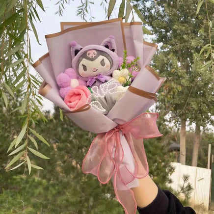 My Melody Kuromi Cinnamoroll Kt Cat Plush Doll Toy With Flowers Creative Handmade Bouquet Valentine Christmas Graduation Gifts 2