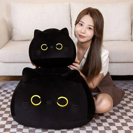 Lusy Store LLC Big Size Plush Cat Pillow Round Black Cat Bed Cushion Sleeping Toys Stuffed Soft Animal Dolls Kids Birthday Gift Plush