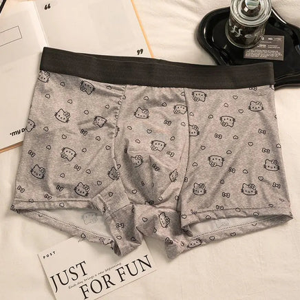 Men Hello Kitty Underwear Kawaii Student Cartoon Ice Silk No Trace Summer Printing Loose Four Corners Boxer Pants Briefs Gift 2