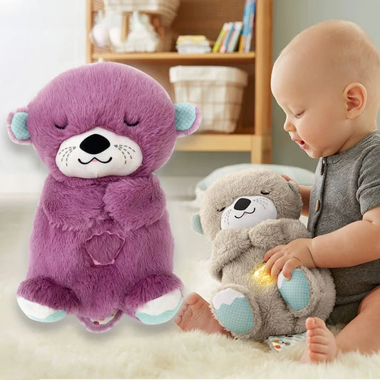 Lusy Store LLC Baby Breathe Bear Soothes Baby Otter Plush Toy Soothing Music Sleep Companion Sound And Light Plush