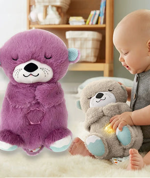 Lusy Store LLC Baby Breathe Bear Soothes Baby Otter Plush Toy Soothing Music Sleep Companion Sound And Light Plush