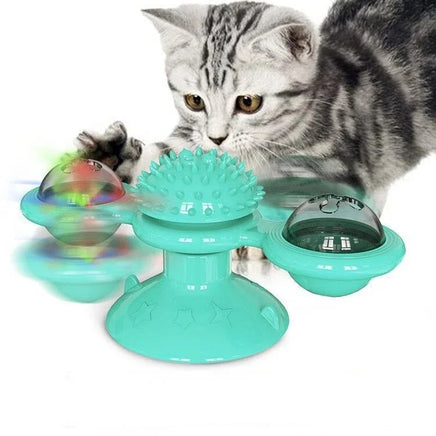 Interactive Cat Windmill Toy, Cat Puzzle Turntable with Brushing Teeth Function, Pet Toy for Kittens A