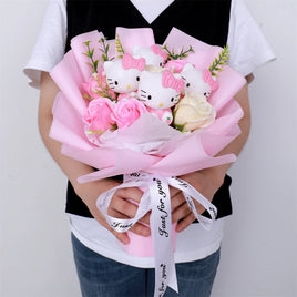 Hello Kitty Plush Bouquet Anime Rose Soap Flowers Home Wedding Decoration Christmas Valentine's Day Gift