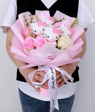Lusy Store LLC Hello Kitty Plush Bouquet  Anime Rose Soap Flowers Home Wedding Decoration Christmas Valentine's Day Gift Bouquet