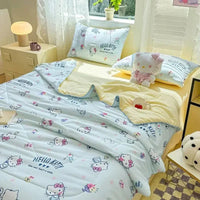 Hello Kitty Kawaii Summer Quilt Anime Cartoon Bedding Quilt Cover Student Bedding Soft Microfiber Bedspread Lightweight Coverlet Lusy Store