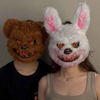 Halloween Plush Luminous Mask Terror Rabbit Bear LED Luminous Mask Plush Rabbit Halloween Party Cosplay Mask Party Photo Prop
