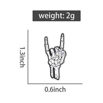 Halloween Skeletal Hand Enamel Pins Custom Rock and Roll Gesture Brooches Lapel Badges Punk Gothic Jewelry Gift for Kids Friends