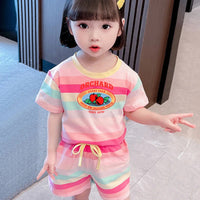 Hello Kitty Clothing Sets for Kids Baby Girls Outfits Short Sleeve T Shirt Pink fruit