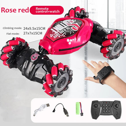 RC Drift Car With Music Led Lights 2.4G Gesture Radio Remote Control Spray Stunt Car 360° Rotating Climbing Car Gift Dual control Red