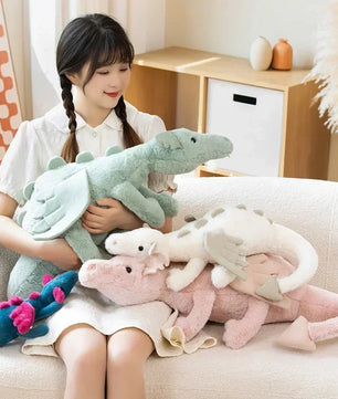Lusy Store LLC Dragon Plush Toys Stuffed Dinosaur Flying Wings White Pink Green Blue Dragons Birthday Gift for Boy Plush