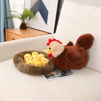Lusy Store LLC Swan Chick Family Plush Toy Chicken Mother Baby Lifelike Animals Stuffed Doll With Nest Kids Comforting Gift Plush