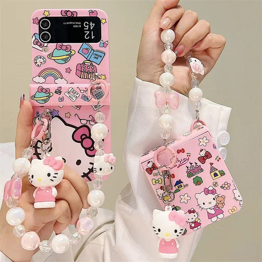 Cute Sanrio Hello Kitty Samsung Z Flip Case with Lanyard for Galaxy Z Flip 6 5 4 3